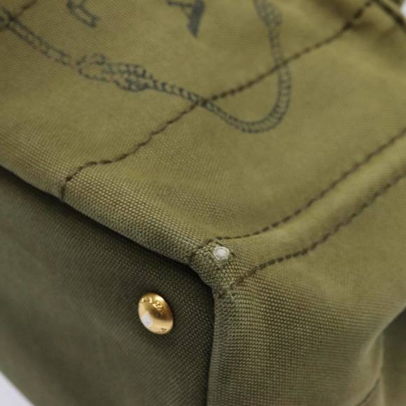 PRADA Canapa PM Hand Bag Canvas 2way Khaki Gold Auth 84641 - Picture 14 of 16